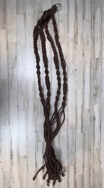 VTG 1970s Brown Macrame Plant Hanger 51” Handwoven Boho Hanging Planter Hold